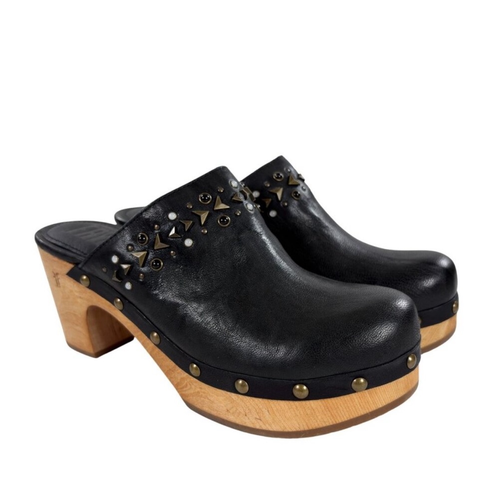 Frye Black Studded Leather Clogs